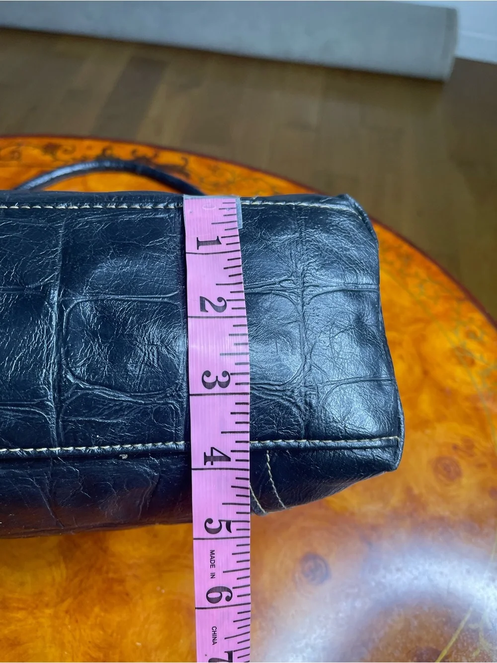 Croc-Embossed Dome Satchel in Black by No Brand